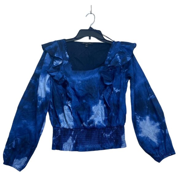 International Concepts Blouse Womens size XS Blue Tie Dye Smocked Cotton New - Picture 1 of 7